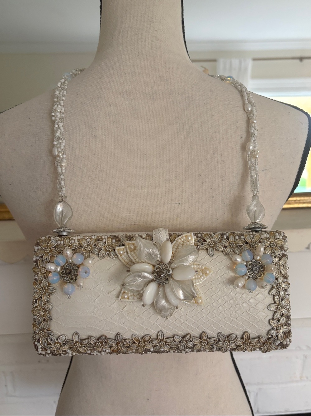 Mary Frances Vintage Bridal Bag White Embellished Evening Clutch Bag